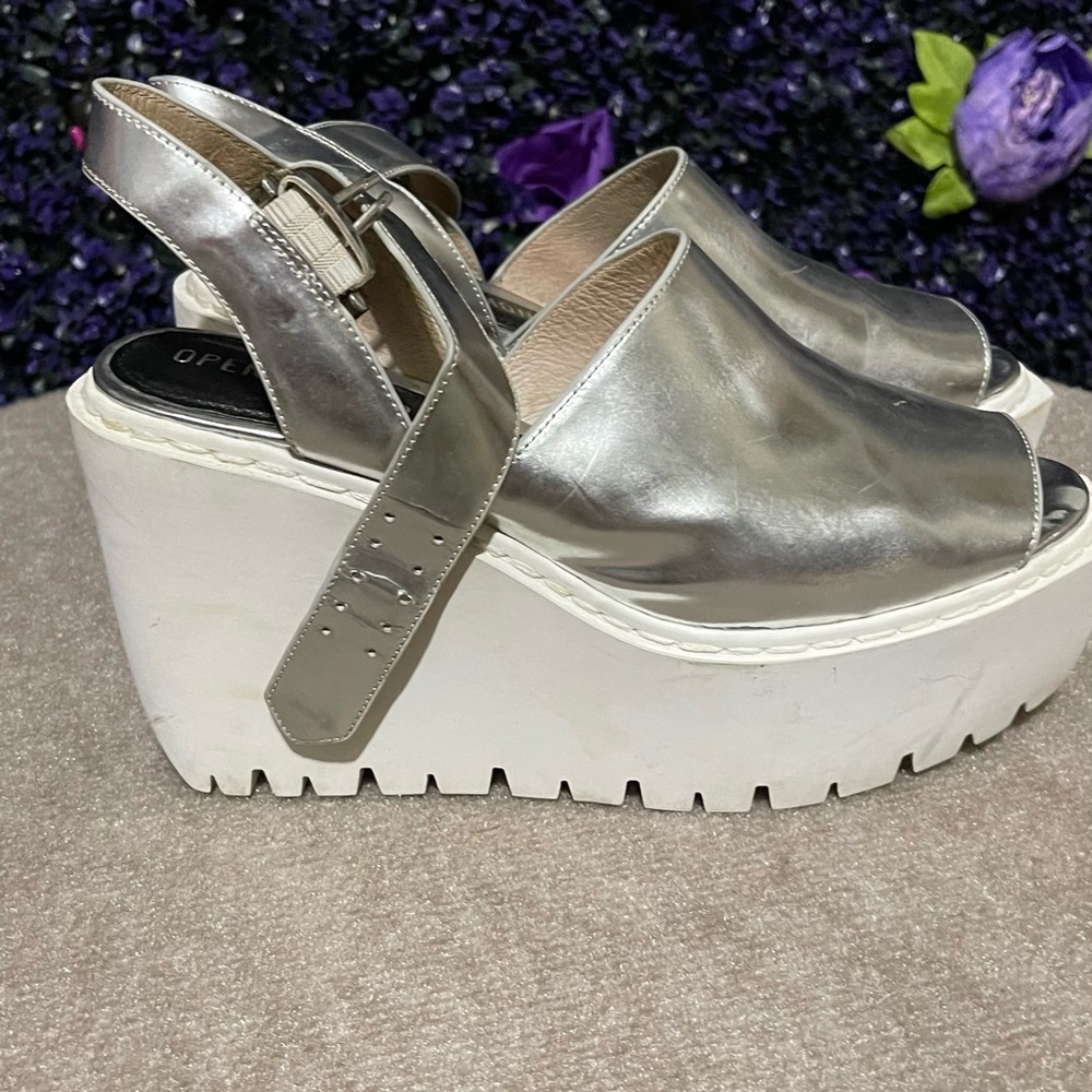 Opening ceremony metallic silver wedge sandals. Preowned,